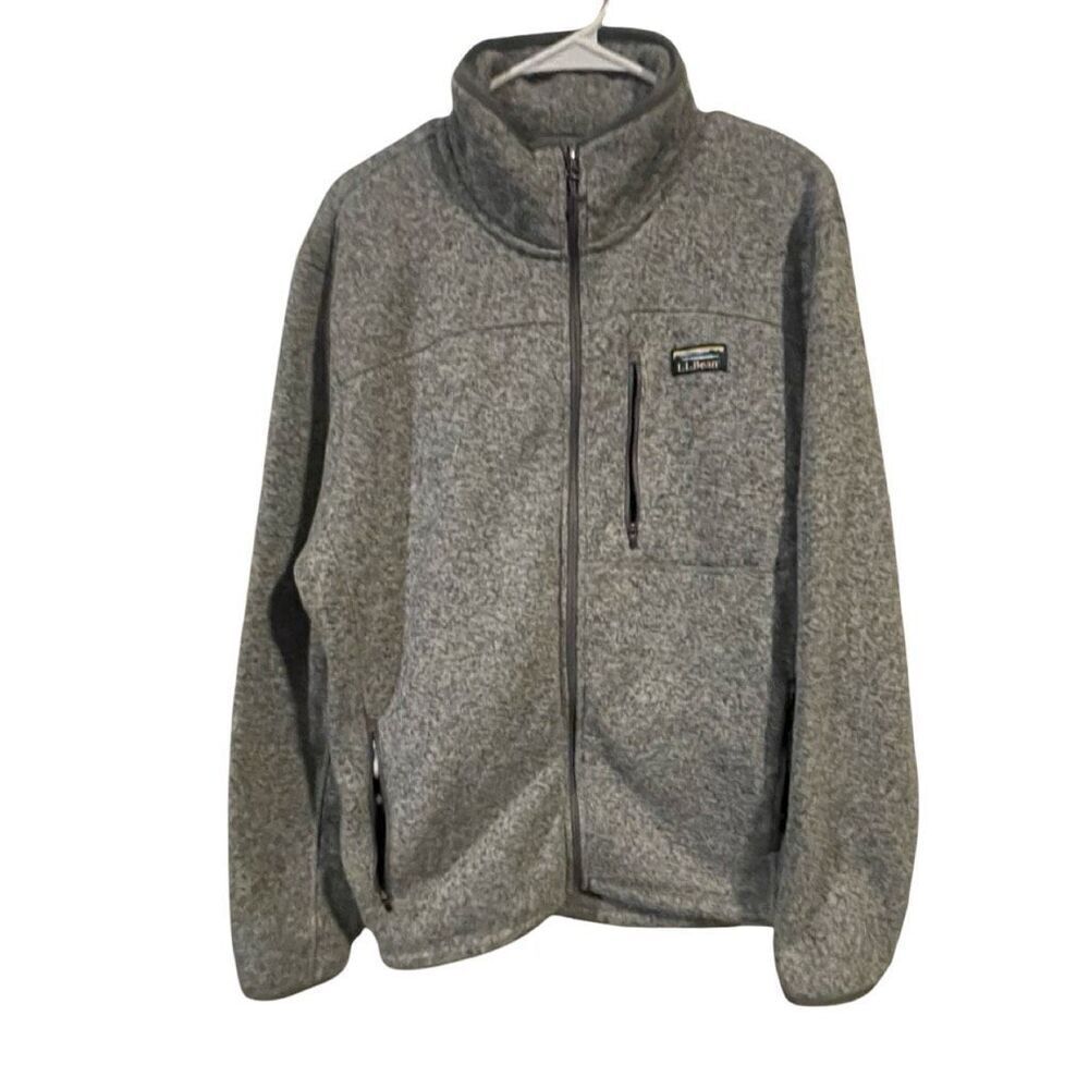 L.L.Bean Mens Gray Slightly Fitted Heather Fleece Full-Zip Sweater Jacket Sz XL